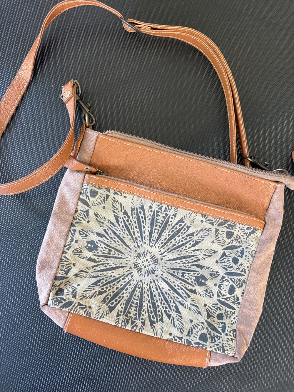 Myra Bag Tan and Brown Floral Medallion Crossbody
